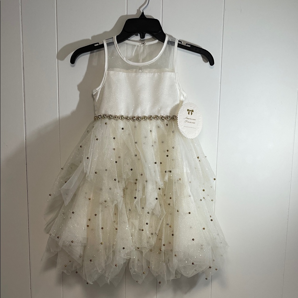 American Princess White and Gold Formal Dress new size 6